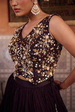 Load image into Gallery viewer, Brown embroidered silk waist coat, lehenga and dupatta