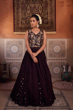 Load image into Gallery viewer, Brown embroidered silk waist coat, lehenga and dupatta
