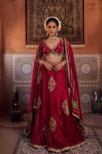 Load image into Gallery viewer, Maroon glass tissue blouse, lehenga and dupatta