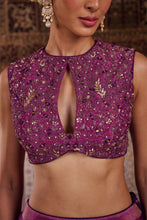 Load image into Gallery viewer, Purple shimmer tissue blouse, lehenga and dupatta