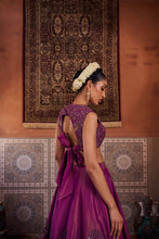 Load image into Gallery viewer, Purple shimmer tissue blouse, lehenga and dupatta