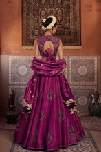Load image into Gallery viewer, Purple shimmer tissue blouse, lehenga and dupatta
