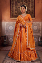 Load image into Gallery viewer, Rust orange silk embroidered blouse, lehenga and dupatta