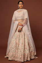Load image into Gallery viewer, Peach raw silk lace and resham embroidered lehenga