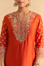 Load image into Gallery viewer, Naseha Burnt orange Dabka Zardozi Embroidered Short kurta Set