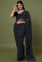 Load image into Gallery viewer, Black Embroidered Saree Set