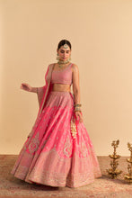 Load image into Gallery viewer, Aashina - Dabka Zardozi Embroidered Pure Tissue Carrot Pink Lehenga Set