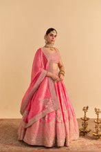 Load image into Gallery viewer, Aashina - Dabka Zardozi Embroidered Pure Tissue Carrot Pink Lehenga Set