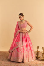 Load image into Gallery viewer, Aashina - Dabka Zardozi Embroidered Pure Tissue Carrot Pink Lehenga Set