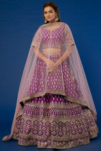 Load image into Gallery viewer, Purple raw silk zari embroidered lehenga