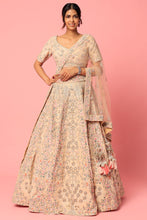 Load image into Gallery viewer, Peach raw silk thread embroidered lehenga