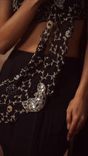 Load image into Gallery viewer, Fishtail saree , black , hand embroidered georgette saree