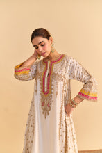 Load image into Gallery viewer, Zoya - Dabka Zardozi Embroidered Rich Banarasi Kalidaar Daisy Ivory Long Chauga Set