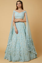 Load image into Gallery viewer, Ice blue net thread and sequins embroidered lehenga