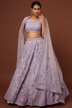 Load image into Gallery viewer, Lilac organza thread and sequins embroidered lehenga