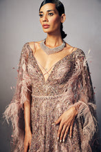 Load image into Gallery viewer, Bessie Shimmer Tulle Floor length gown with cape sleeves