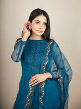 Load image into Gallery viewer, TEAL BLUE THREADWORK KUTI AND SHARARA