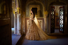 Load image into Gallery viewer, Gold Three-Dimensional Jewel Lehenga Set