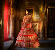 Load image into Gallery viewer, Red Multi-Tiered Lehenga Set