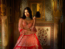 Load image into Gallery viewer, Red Multi-Tiered Lehenga Set