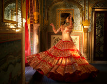 Load image into Gallery viewer, Red Multi-Tiered Lehenga Set