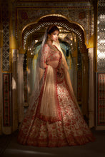 Load image into Gallery viewer, Cream Red Zardozi Lehenga Set