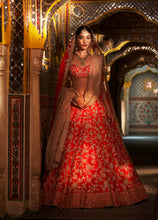 Load image into Gallery viewer, Red Rose Gold Zardosi Lehenga Set