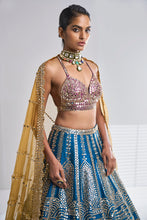 Load image into Gallery viewer, Three-Coloured Mirror Work Lehenga Set