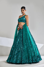 Load image into Gallery viewer, Teal Sequin Lehenga Set