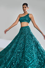 Load image into Gallery viewer, Teal Sequin Lehenga Set