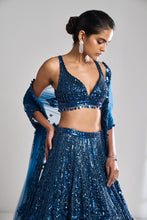 Load image into Gallery viewer, Persian Blue Sequin Lehenga Set