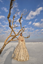 Load image into Gallery viewer, Cream Gold Mirror Work Lehenga Set
