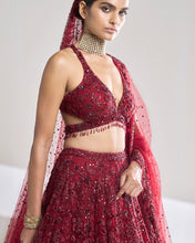 Load image into Gallery viewer, Maroon Sequin Lehenga Set