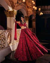 Load image into Gallery viewer, Maroon Sequin Lehenga Set