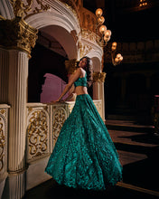 Load image into Gallery viewer, Teal Sequin Lehenga Set