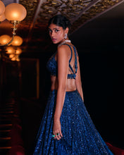 Load image into Gallery viewer, Persian Blue Sequin Lehenga Set