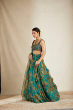 Load image into Gallery viewer, TEAL GREEN FLORAL LEHENGA SET