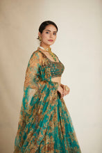 Load image into Gallery viewer, TEAL GREEN FLORAL LEHENGA SET