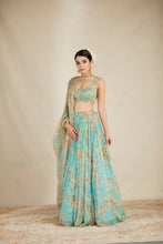 Load image into Gallery viewer, MINT CHIFFON FLORAL LEHENGA SET