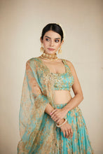 Load image into Gallery viewer, MINT CHIFFON FLORAL LEHENGA SET
