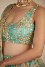 Load image into Gallery viewer, MINT CHIFFON FLORAL LEHENGA SET