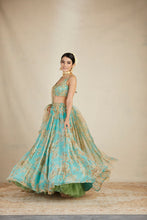 Load image into Gallery viewer, MINT CHIFFON FLORAL LEHENGA SET