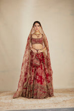 Load image into Gallery viewer, RED FLORAL ORGANZA FLORAL LEHENGA SET SET