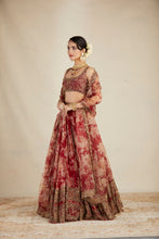 Load image into Gallery viewer, RED FLORAL ORGANZA FLORAL LEHENGA SET SET