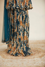 Load image into Gallery viewer, TEAL BLUE FLORAL PEPLUM SET