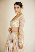 Load image into Gallery viewer, Off White Silk Floral Lehenga Set