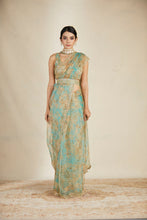 Load image into Gallery viewer, MINT ORGANZA FLORAL SAAREE SET