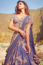 Load image into Gallery viewer, Blue Organza Lehenga Set