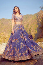 Load image into Gallery viewer, Blue Organza Lehenga Set