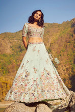 Load image into Gallery viewer, Blue Organza Lehenga Set